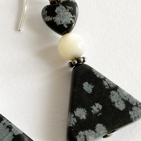 Snowflake Obsidian Dangle Artisan Made Earrings - Picture 2 of 7